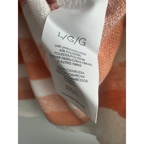 Cabi Swish Linen Blend Pullover Light Sweater Orange Striped Large Boxy Beachy - Picture 5 of 9